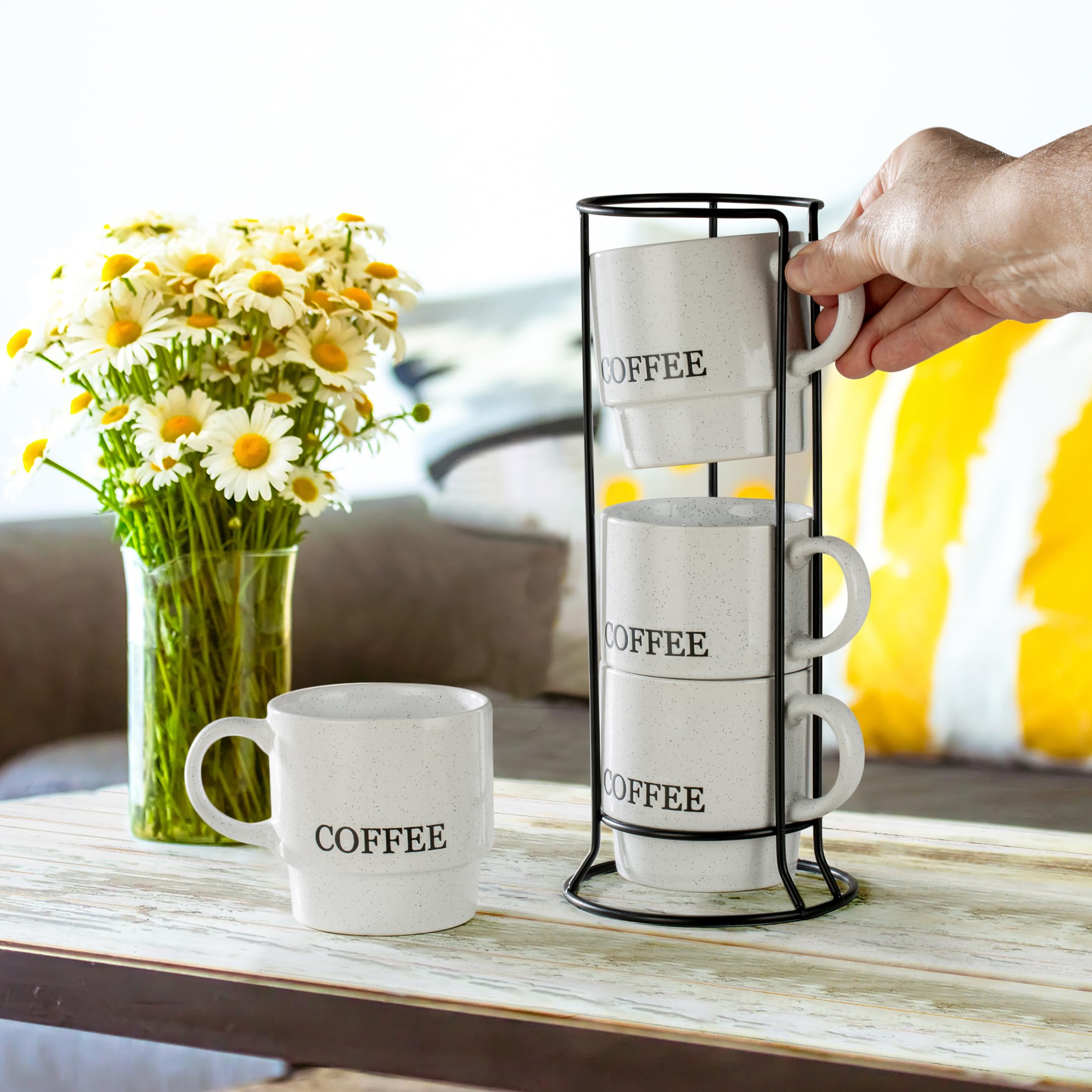 Signature Housewares Stackable Coffee Mug Tower Set with Metal
